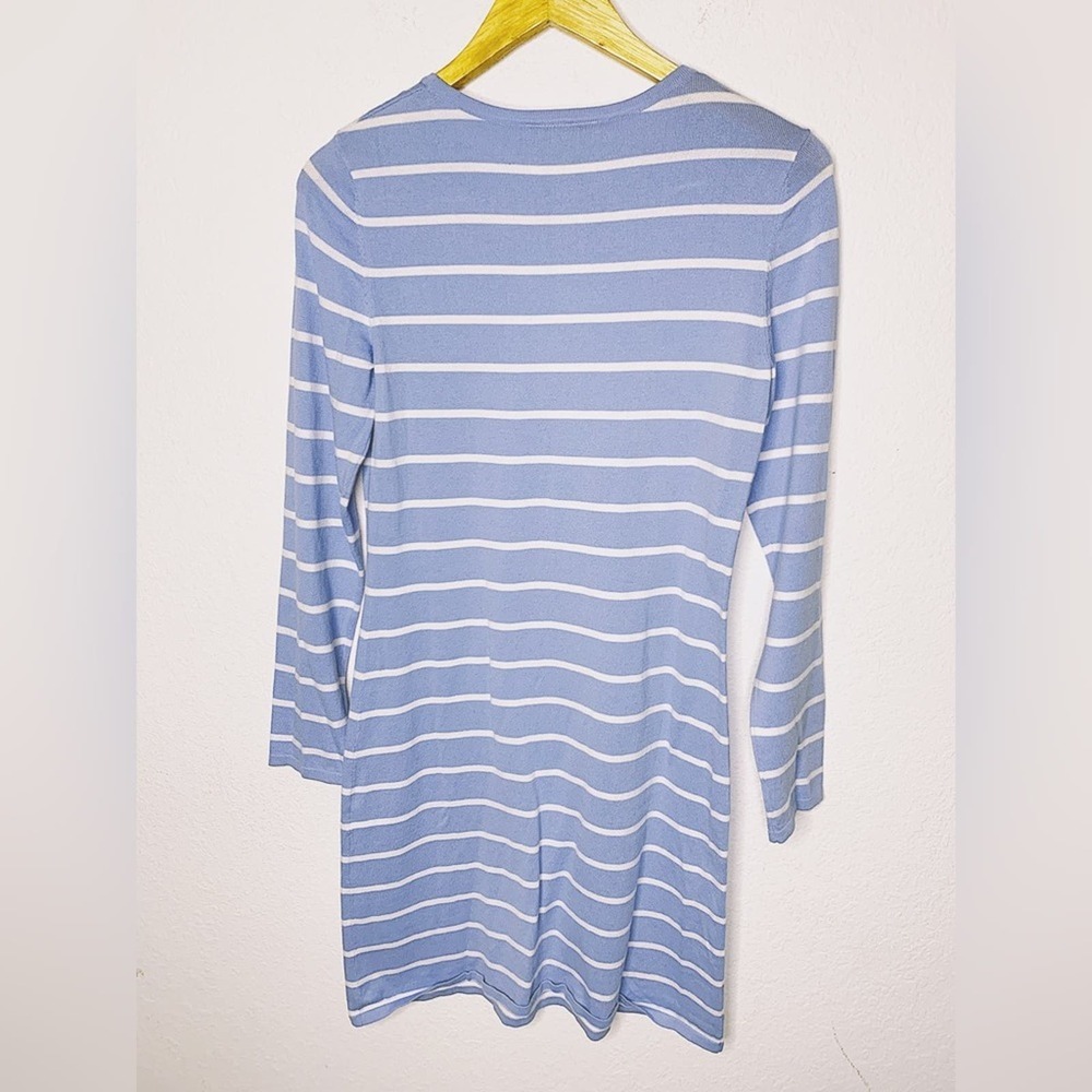NWT STS Sail to Sable Hydrangea Blue White Stripe Long Sleeve Dress Size S $178 - Picture 2 of 4